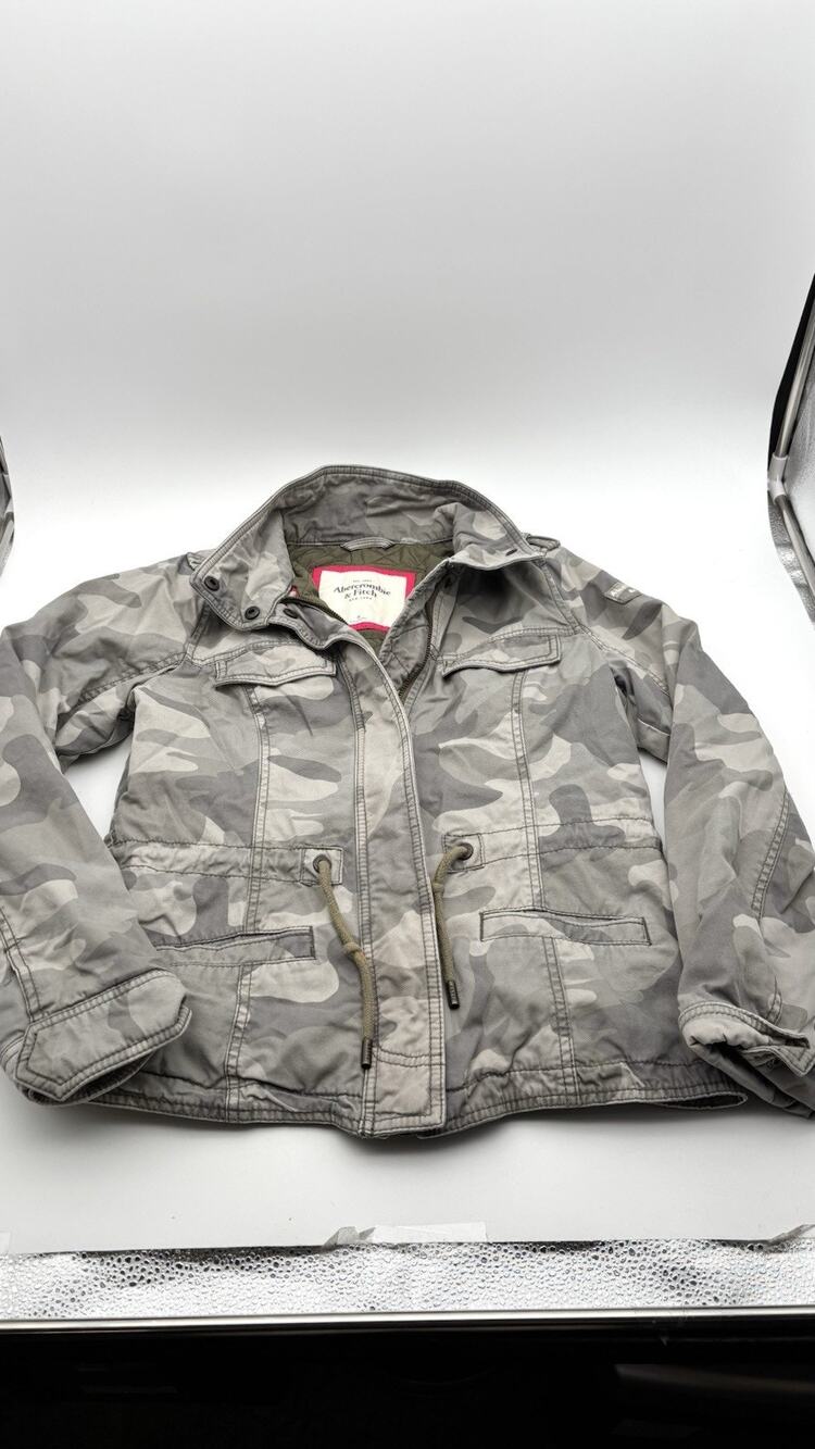 Abercrombie & Fitch Jacket Women M Gray Y2K Military Camo Utility Insulated